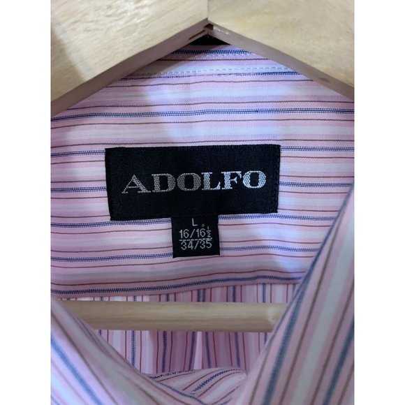 Adolfo Button Up Shirt Men's Size L 16/16 1/2‎ 34/35 Pink Striped - Picture 2 of 8